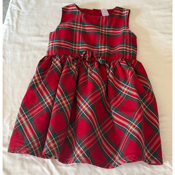 Carter’s 4T / 4A Dress Red/Green plaid sleeveless, bow accent holiday Christmas - Picture 1 of 1